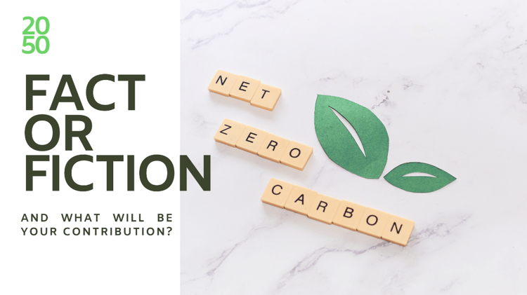 Graphic asking if Net Zero is fact or fiction and asking how one can contribute to it.