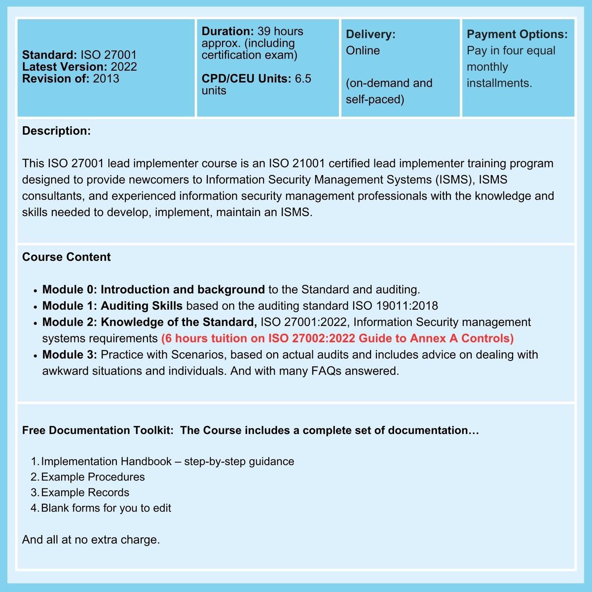 ISO 27001 Lead Implementer Training and Certification Course Summary 1600x1600