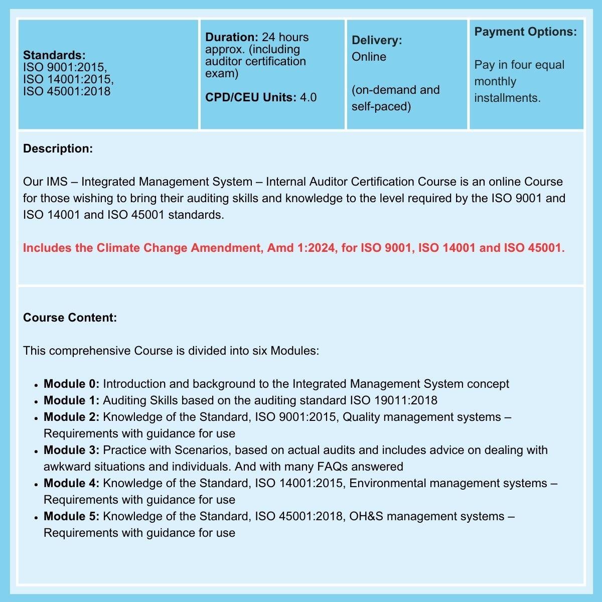 Integrated Management System Internal Auditor Training Course Summary 1200x1200