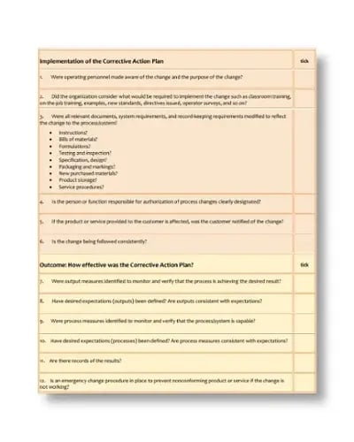 Corrective Action Implementation Checklist