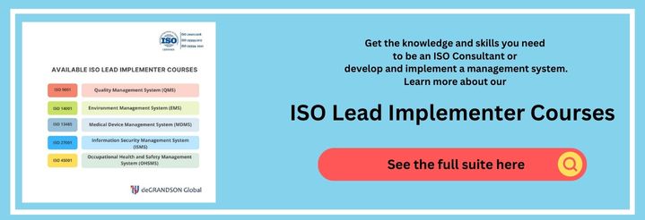 Call-to-action button leading to the full list of ISO Lead Implementer courses that deGRANDSON offers.