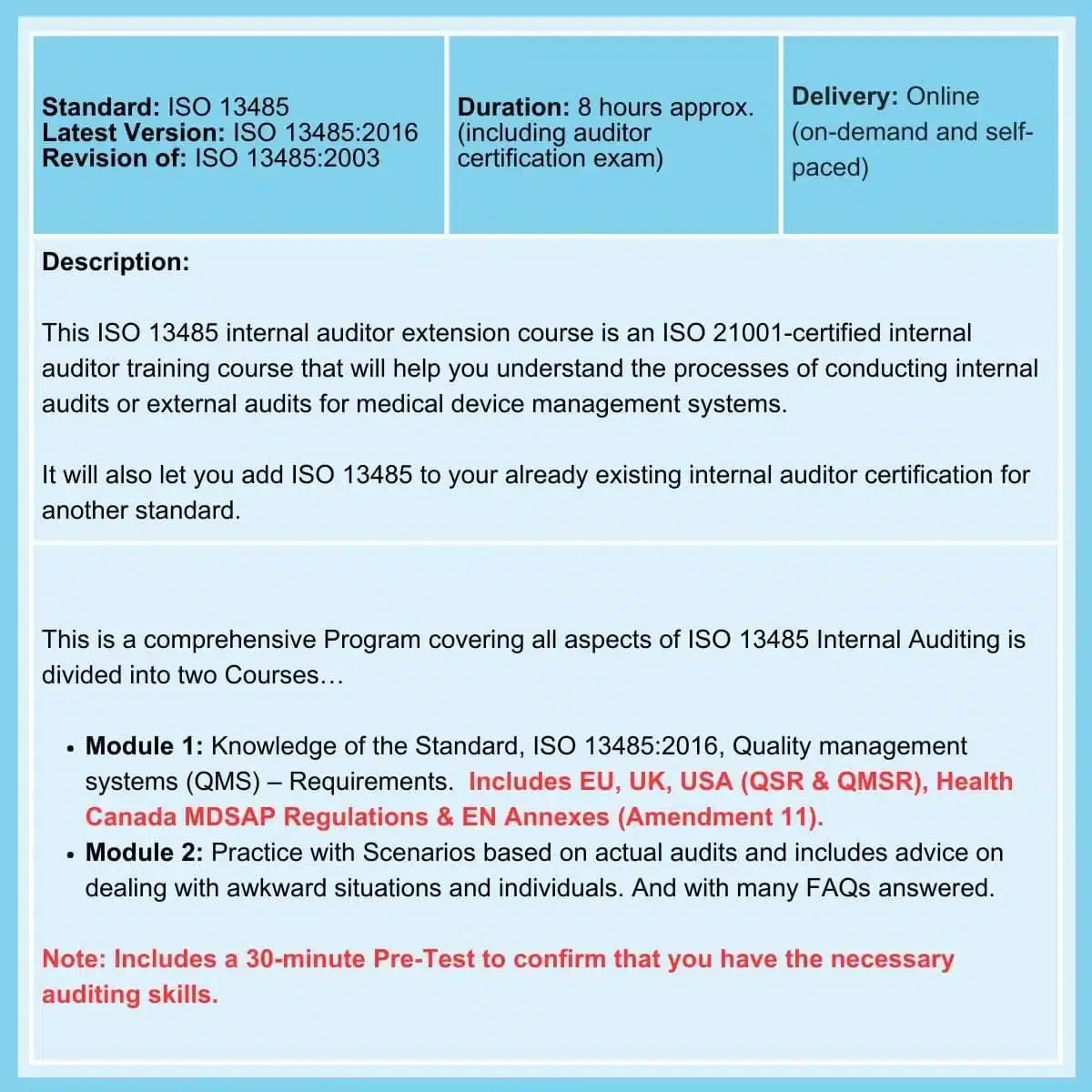 ISO 13485 Internal Auditor Extension Course Summary